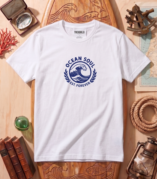 Ocean Soul T-Shirt — Vintage Wave Logo "Ocean Soul Est. Forever"