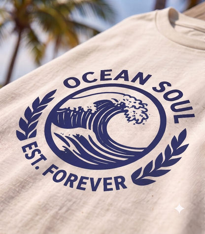 Ocean Soul T-Shirt — Vintage Wave Logo "Ocean Soul Est. Forever"